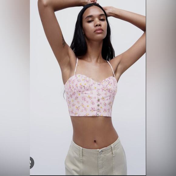 Zara Lavender Floral Linen Blend Crop Top Corset NWT - Picture 3 of 5
